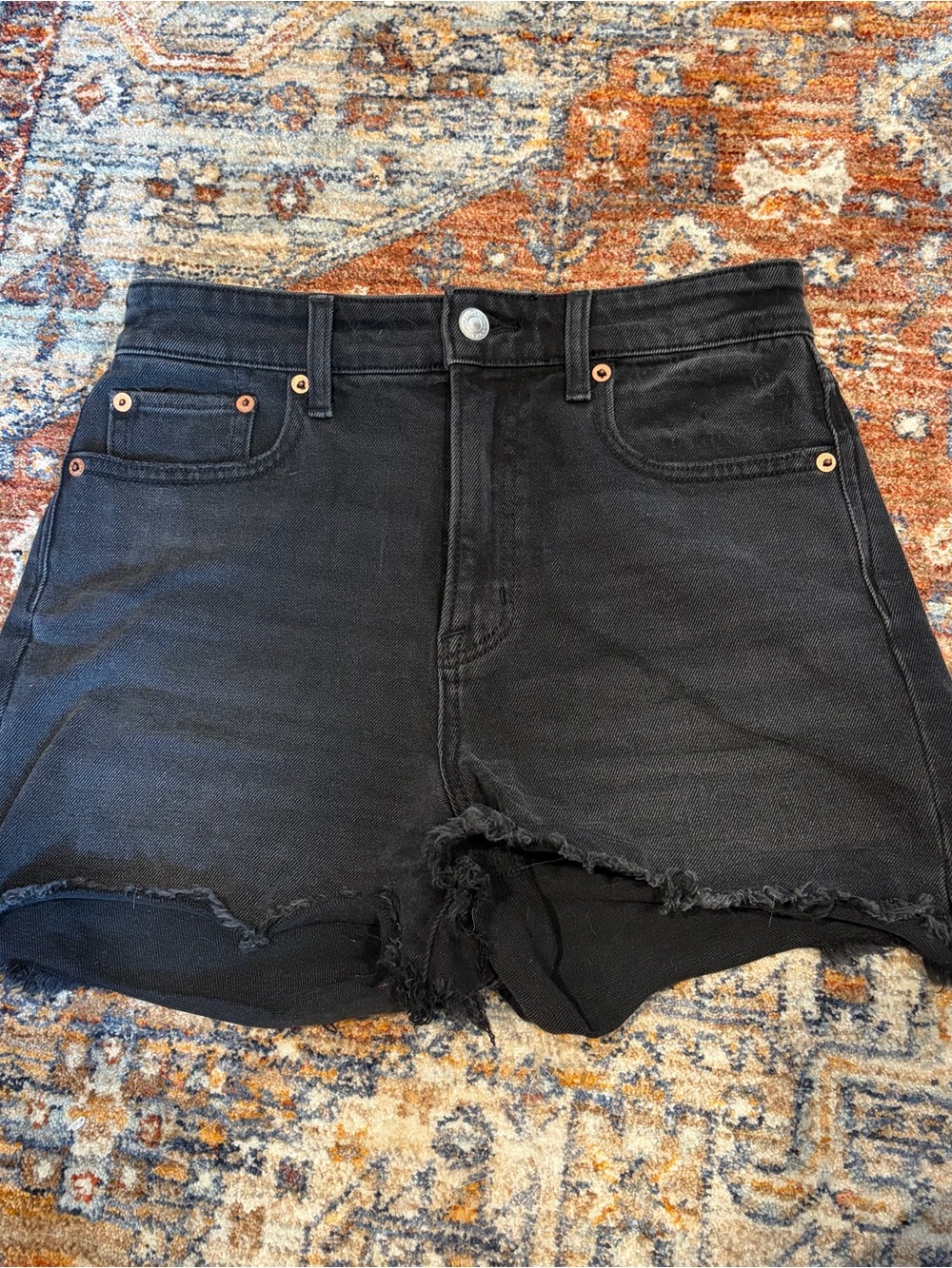 American Eagle Outfitters Black High-Rise Distressed Denim Shorts